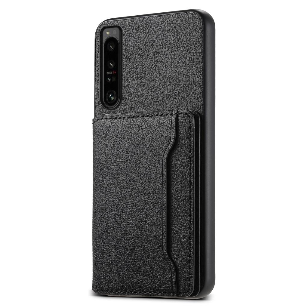 For Sony Xperia 1 IV 5G Back Case PU Leather Calf Texture Card Slots Phone Cover