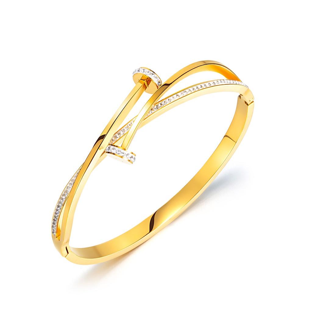 Trendy And Chic Titanium Steel Bangle Bracelet With Irregular Shape And Inlaid Diamonds Gold