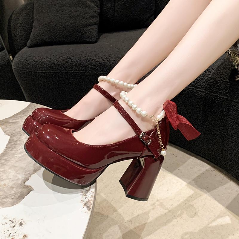 Designer Women Mary Jane Shoes Elegant Thick High Heel Dress Single Shoes Ladies Platform Leather Pumps