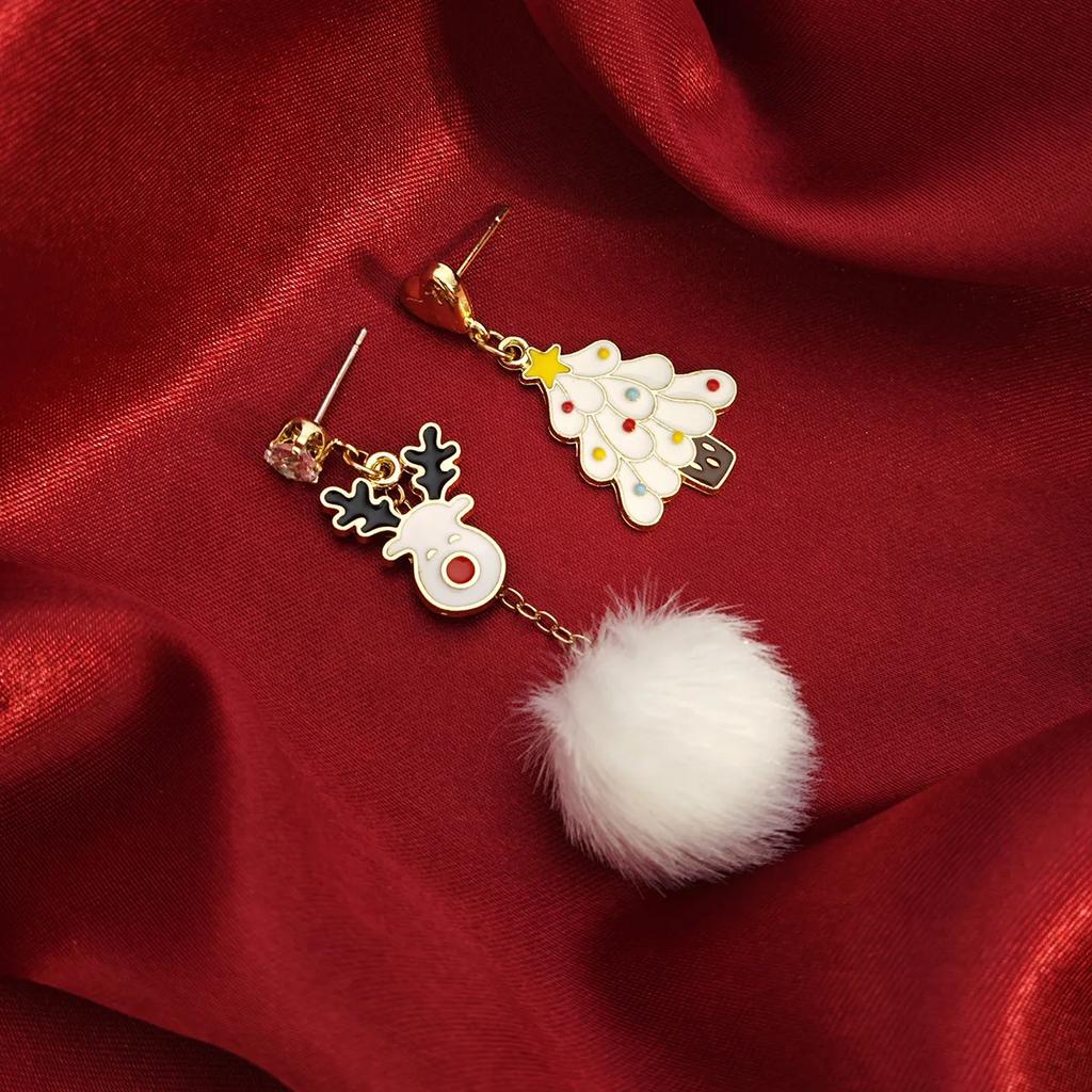 New Trendy Christmas Asymmetric Tassel Earrings for Women Red Bowknot Snowflake Elk Zircon Long Earring Girls Party Jewelry Gift