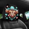All Season Car Interior Accessories 2Pcs Halloween Headrest Covers, Scottish Highland Cow Face Soft Breathable Protectors Seat Protector, Auto