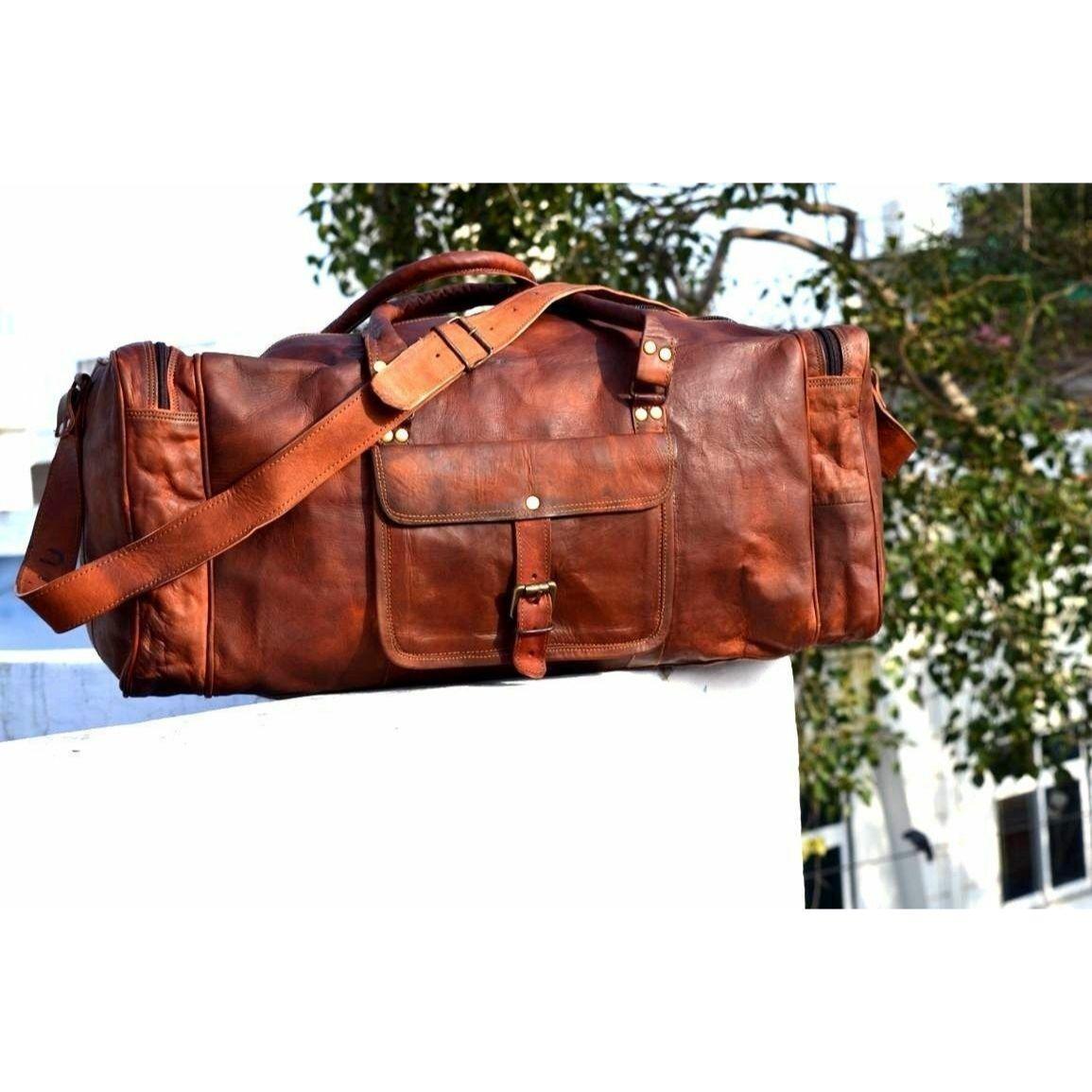 Bagage en cuir sac de nuit voyage véritable gym week-end vintage duffle