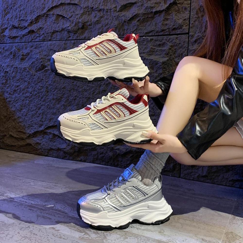 Trend Casual Mom WHITE Autumn Spring Sports Running Chunky Sneakers Women Shoes Platform Sports Women Vulcanized Shoes Lace Up