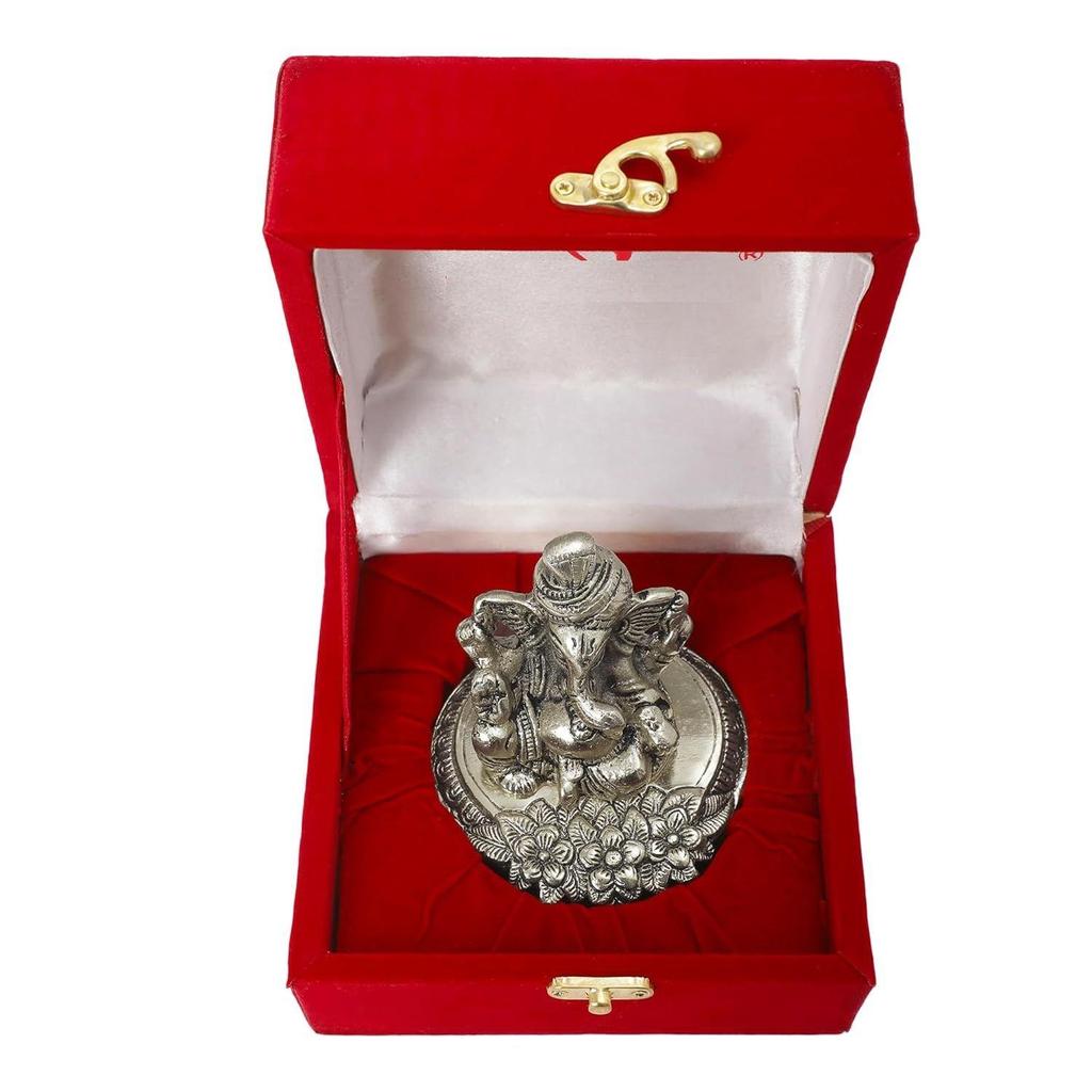 Silver Ganesh Idol Oxidized Finish with Best Wishes