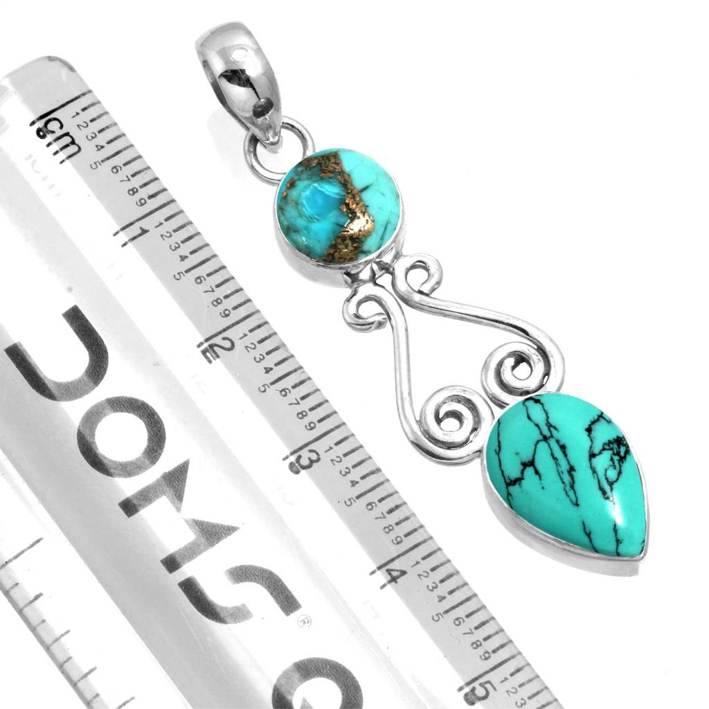 925 Sterling Silver Pendant Women Gemstone Handmade Jewelry Engagement Gift Blue Green Purple Copper Turquoise Pearl Lapis Mother Of Pearl Boho