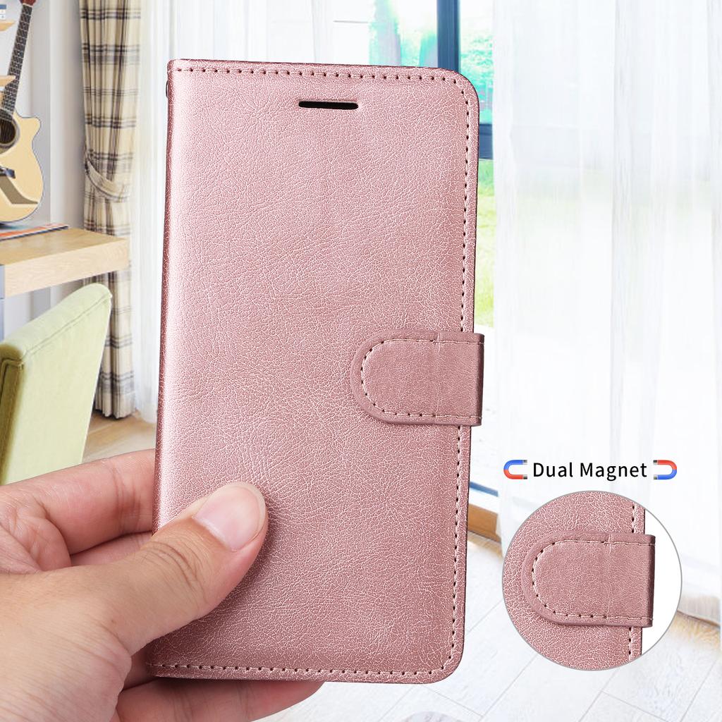 For iPhone 17 Pro Leather Wallet Case with Strap Solid Color Phone Stand Cover