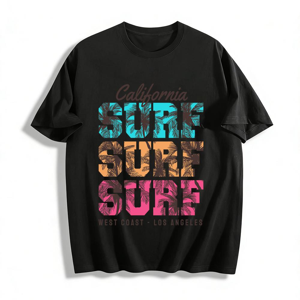 California Surf Coconut Tree Print West Coast LA Style Casual T-Shirt Pure cotton T-shirt XXS