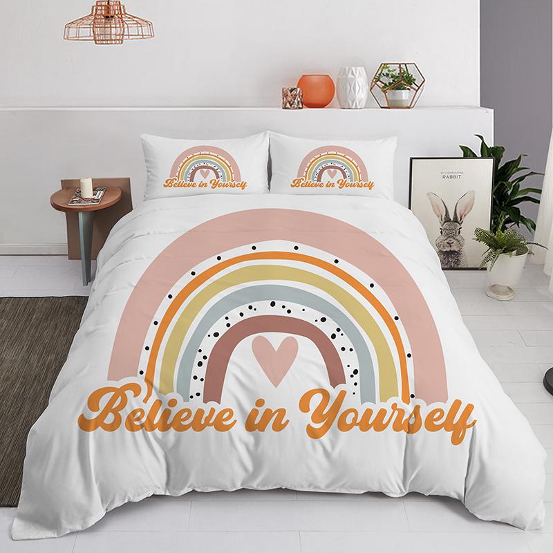 Filtration Facilities Unisex Trendy Colors Rainbow Beding Set Baby Kid Bedrom Decor Soft Duvet Cover Featuring Pilowcases Ful King Quen Sized Dimensions Polyester Comfortable