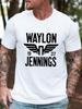 611 Cotton Blend T-shirt - Navy Blue WAYLON JENNINGS Graphic Print with Wings