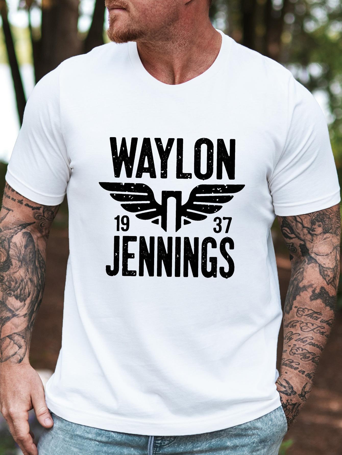 611 Cotton Blend T-shirt - Navy Blue WAYLON JENNINGS Graphic Print with Wings XL