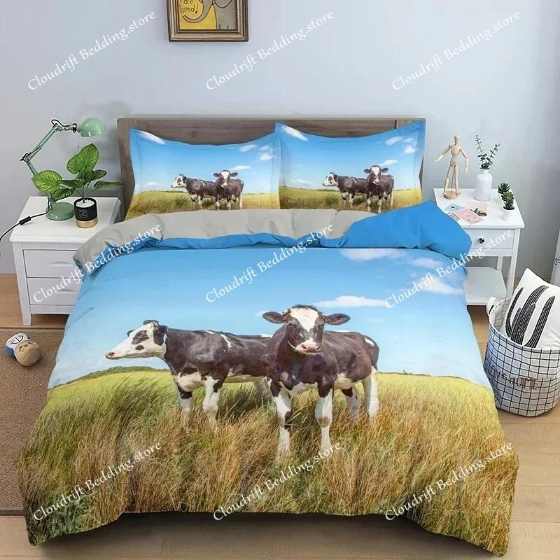 3D Cows Duvet Cover Set Animals Black White Milk Cows King Queen Size Polyester Comforter Cover for Boys Girls Kids Bedding Set