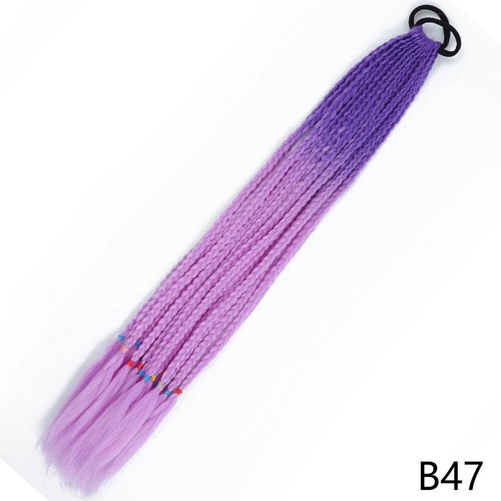 XINRAN Synthetic Long Straight Braids Hair With Rubber Bands Rainbow Braided Ponytail For Women And Girls Cosplay Party Accessories