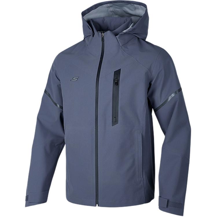 Skechers Comfort Sports Series Hooded Woven Fashion Zip-Up Long Sleeve Jacket Men jackets Dark-Night-Blue Gray P424M001-022C L