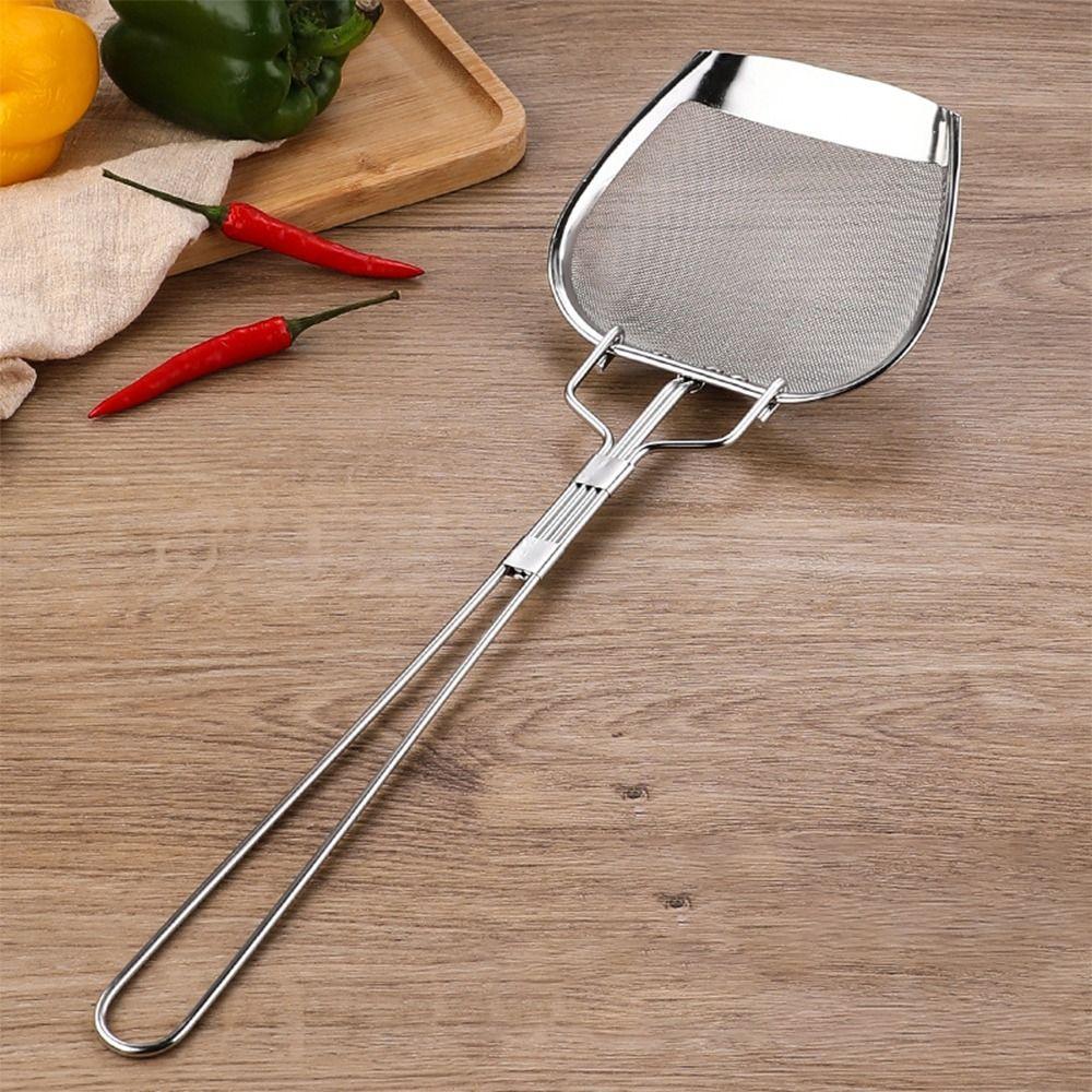304 Stainless Steel Filter Spatula Coarse Mesh Heat Resistant Fine Mesh Filter Long Handle Fine Mesh Filter Spoon Tool