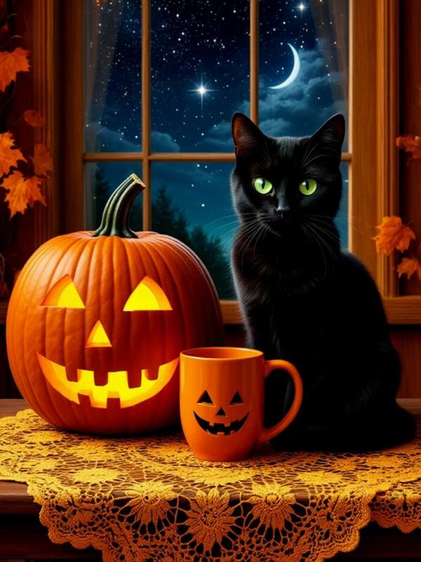 Diamond Painting New Collection Halloween Pumpkin Black Cat Diy Full Rhinestone Embroidery Animals Mosaic Cross Stitch Kits Wall Decor