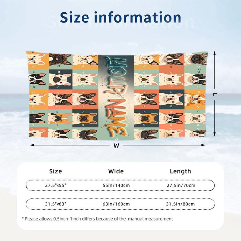 Dog Theme Beach Towel Personalized Custom Name & Text Soft Quick Dry Beach Towel for Swimming Travel