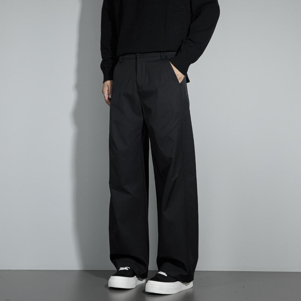American casual pants trendy brand ruffian handsome pleated and thin design casual pants retro solid color versatile straight wide-leg pants