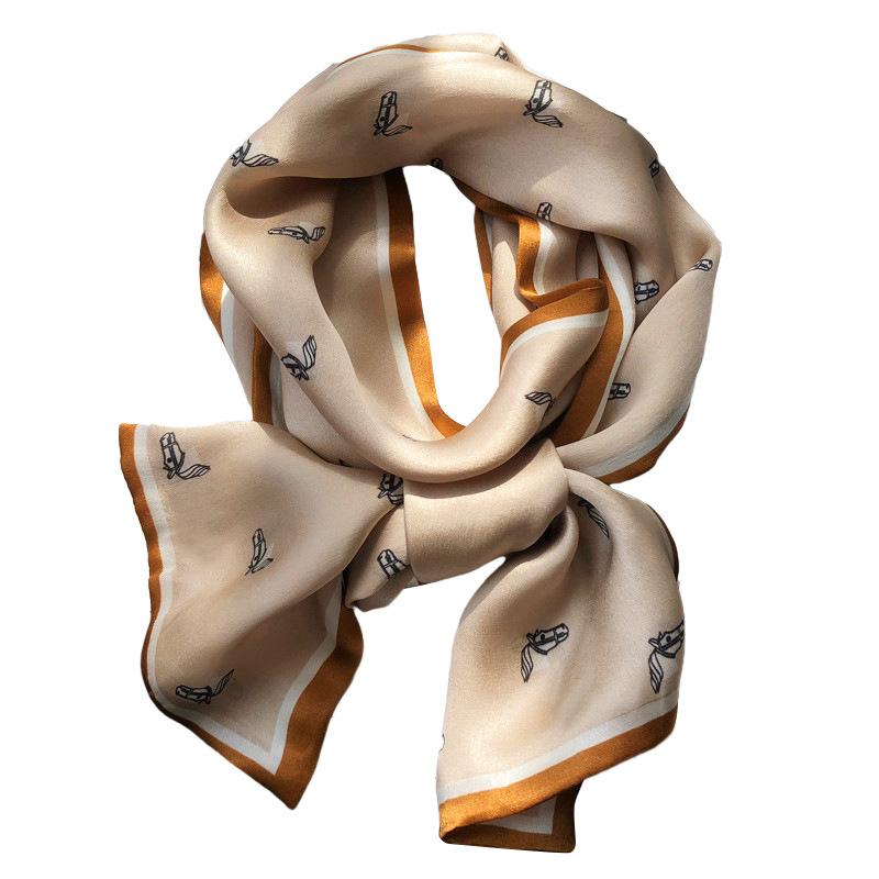 Silk Silk Scarf Women'S Season High Sense Silk Mulberry Silk Temperament Small Square Scarf Scarf Luggage