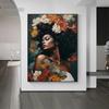 Afro Girl with Flowers Wall Art Pictrues African Beauties Flowers Fashion Canvas Painting Prints Posters for Living Room Decor