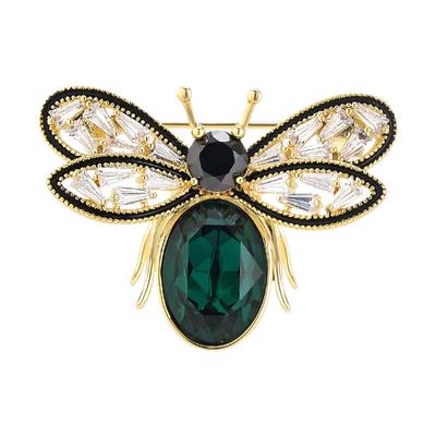 Simple And Flexible Micro Inlaid Green Cubic Zirconia Bee Brooch Insect Collar Pin, Light Resistant Buckle