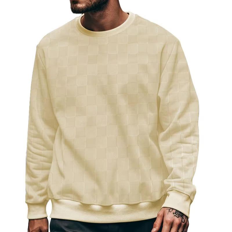 Spring Men's Plaid T-shirt Round Neck Fashion Harajuku Checkerboard Sweatshirt Heavyweight Casual Tees Long Sleeve Streetwear