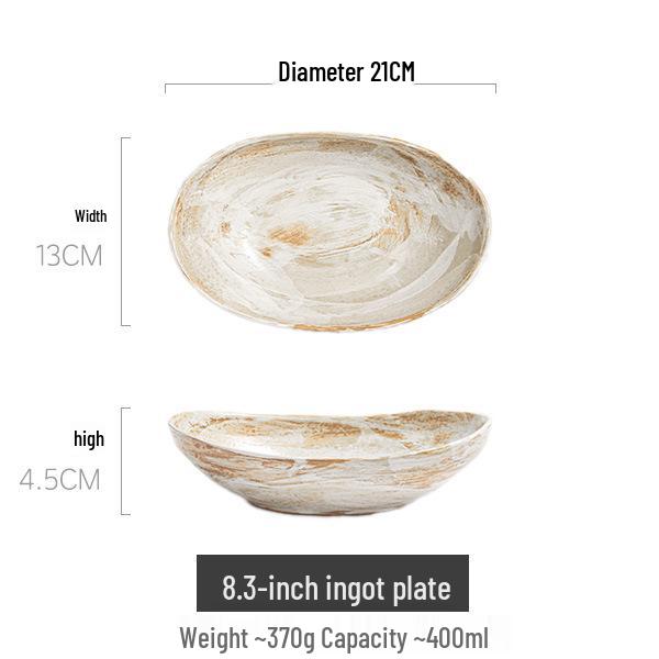 Retro Hand-Brushed Coarse Pottery Salad Plate: High-Style Tableware for Home and Homestay.