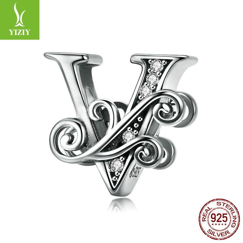 26 Letter Diy Bracelet Beaded Accessory, Zircon Sterling Silver Beads Loose Beads Bsc030