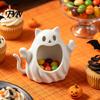Funky Halloween Room Decor 3D Printed Ghost Cat Storage Holder, Decorative Kitten Statue with PLA Material Craft Hollow Storage, Candy Bowl,