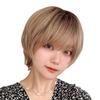 AQUADOLL Short Wig with Bangs, Layered Wolf Hair, Blonde, High-Tone, Full Wig, Size M, P-CMB. Cinnamon Beige Pudding, wg361P-CMB
