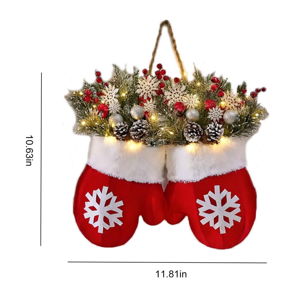 Julhandskar Dörrkrans med Ljus Dörrdekoration LED Juldekoration för Vägg Ytterdörr Fönster Öppen spis