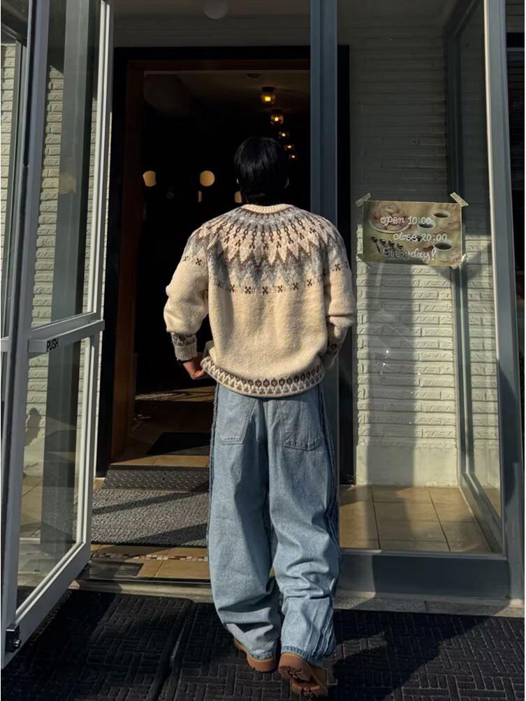 Herr 2025 Höst/Vinter Retro V-ringad Cardigan: Enfärgad, Vardags-, Lättsam Stil Stickat.