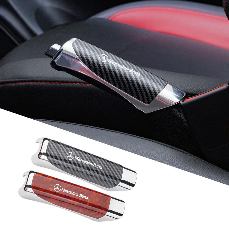 CRA1 Car Handbrake Cover Carbon Fiber Wood Grain Hand Brake Protector For Mercedes Benz C E S GLC A B GLB GLE GLS W205 W213 Sticker