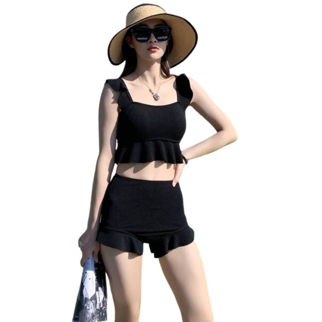 

Бюстье с оборками, раздельный, высокоинтегрированный, для путешествий на море и горячие источники [Winsuteki], женский купальник, бикини, танкини, комплект из 2 предметов, на талии, милый, скрывающий недостатки фигуры чёрный