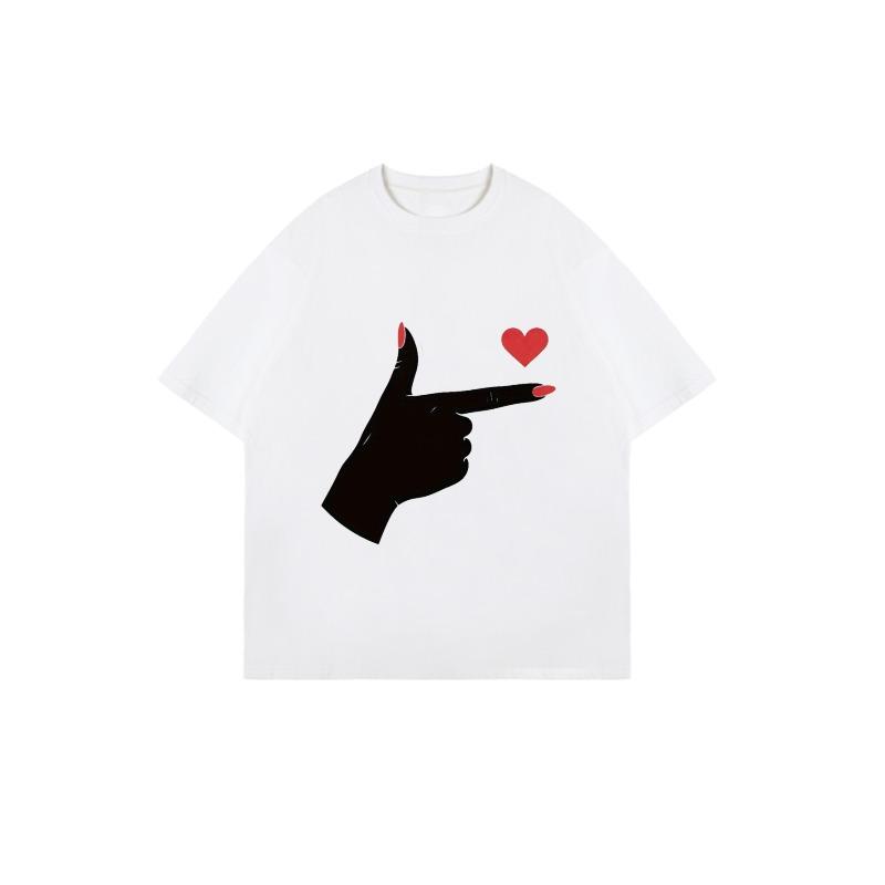 Oversized T Shirt Black Hand Pointing Heart Print Casual Streetwear Summer Top For Women