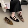 Retro Pointed Shallow Mouth Mary Jane Shoes Women's 2025 Autumn New Rivet Belt Design Flat Sole Shoes