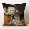 Oil Painting Cat Cat Picture Pillowcase Living Room Sofa Cushion Cover Bedside Pillow Pillowcase Home Decoration