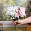 Artificial Rose and Gypsophila Set  Lifelike Faux Flower Bridal Hand Bouquet for Wedding Prop Party Event Decor