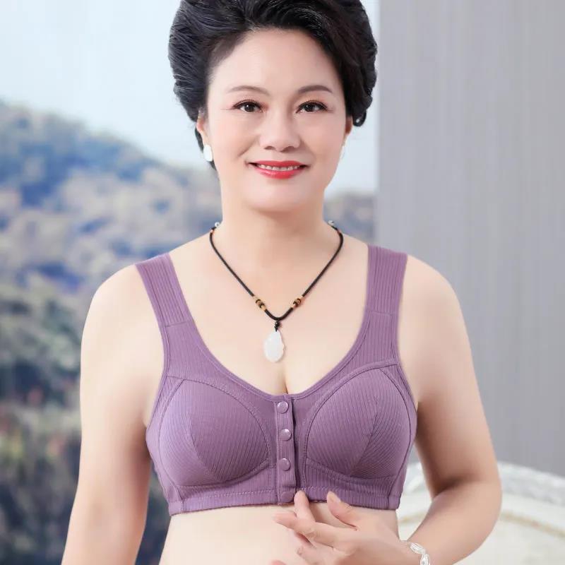 Large Size Bra Without Steel Ring Cotton Middle-aged and Elderly People's Front Buckle Gather Underwear Women's Vest Style
