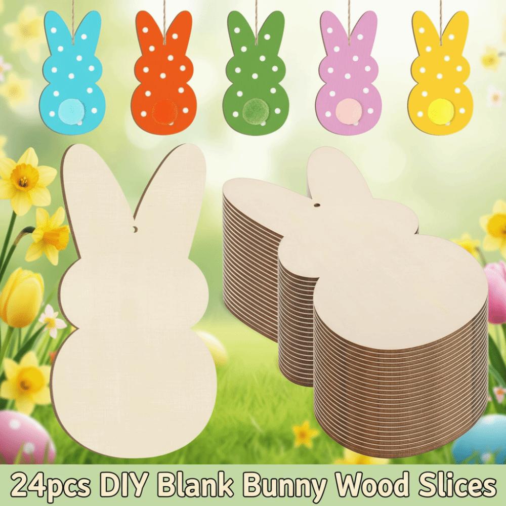 24pcs/set Unfinished Easter Rabbit Craft DIY Color Blank Bunny Wood Slices  Easter Party Crafts