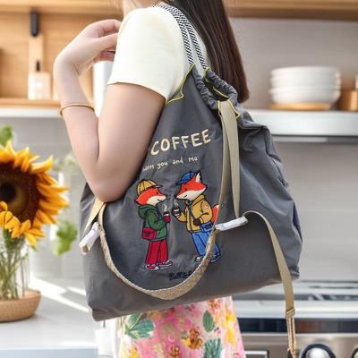 Versatile Cartoon Canvas Bag: Cute Waterproof Tote, Shoulder, and Crossbody Bag for Shopping and Going Out. Eco-Friendly.