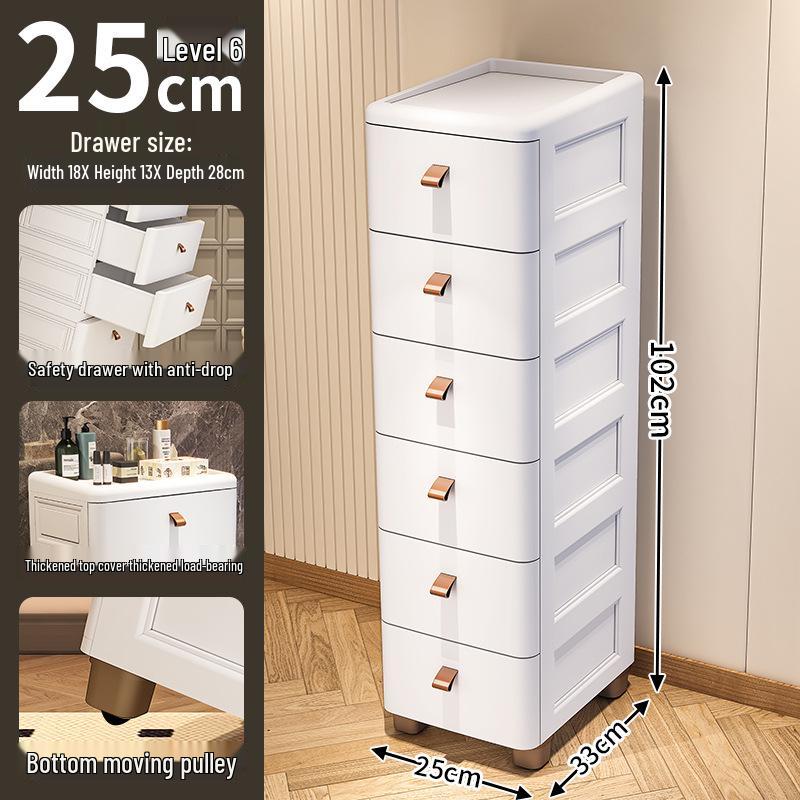 Gap Narrow Edge Multi-Layer Movable Storage Cabinet with Drawer for Kitchen, Available in 18/25/30cm Sizes