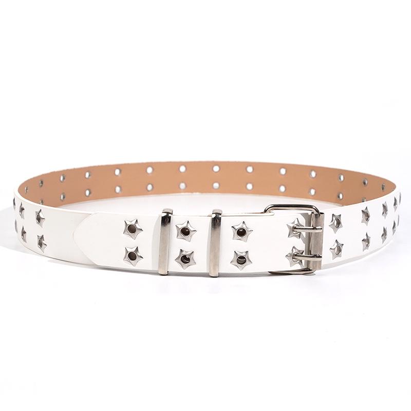 Korean Punk Star Double-Breasted Eyelet Leather Belt