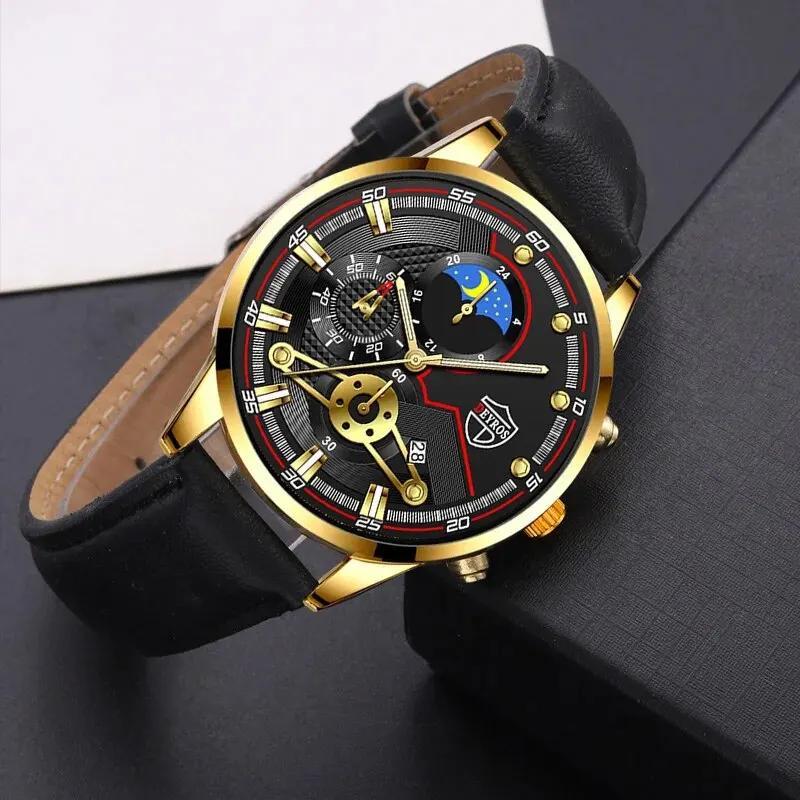 DEYROS Fashion Mens Sports Wristwatches Luxury Leather Quartz Calendar Watches For Men Business Casual Watches Reloj Hombre