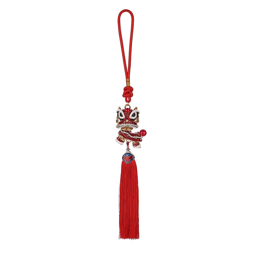 Chinese Knot Lion Dance Car Pendant - Interior Ornament & Safety Charm with Tassel