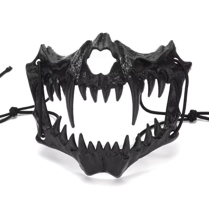 Halloween Halbgesichtsmaske - Schwarzer Tiger Yaksha Tengu Werwolf Cosplay