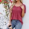 Spring Summer Pleated T Shirts Solid Color Women's Top Fashion O Neck Short Sleeve T-shirt