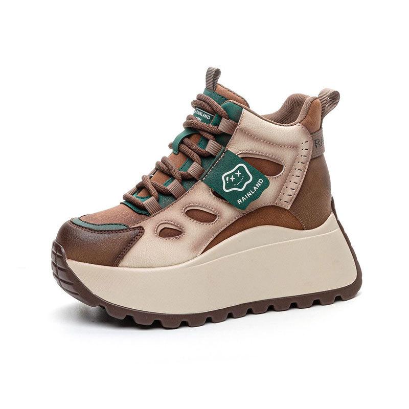 High-top Casual Sports Shoes for Women's Autumn and Winter New Thick-soled Heightening Small Color Matching Velvet Thickened Dad Shoes