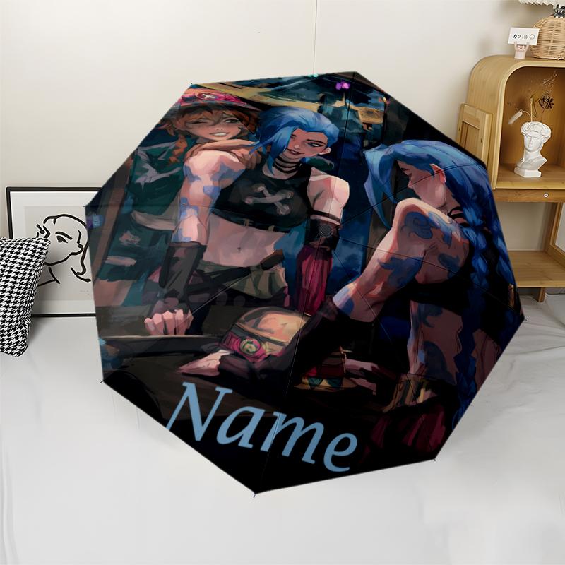 Custom Name Jinx Theme Automatic Umbrella, Lightweight & Portable, 8 Rib, Perfect for Outdoor Travel, Birthdays, Christmas, Gifts.