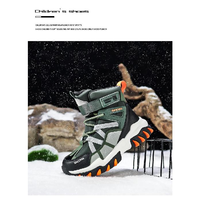 Winter Fashion High-top Sneakers for Children Warm Plush Snow Boots Child Waterproof Sneakers Boys Non-Slip Outdoor Boots 30-39
