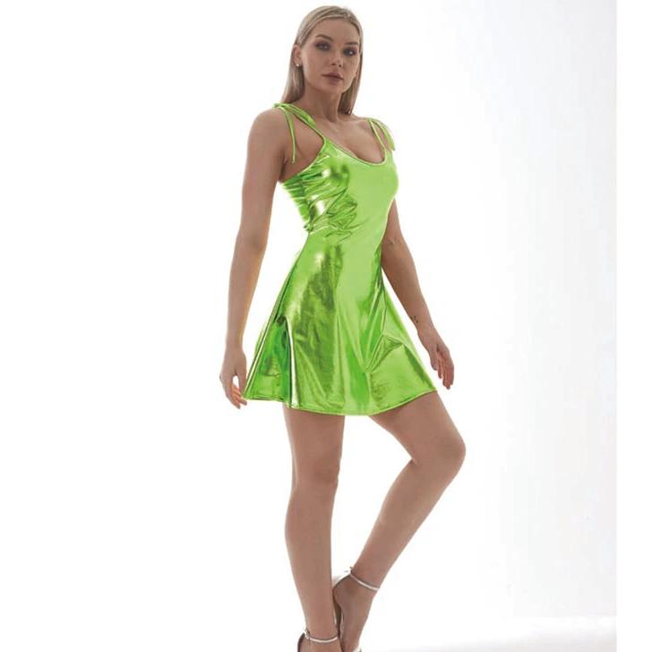 Dámské lesklé kovové minišaty Sexy špagetové šaty s ramínkem do A pro klub Disco Party